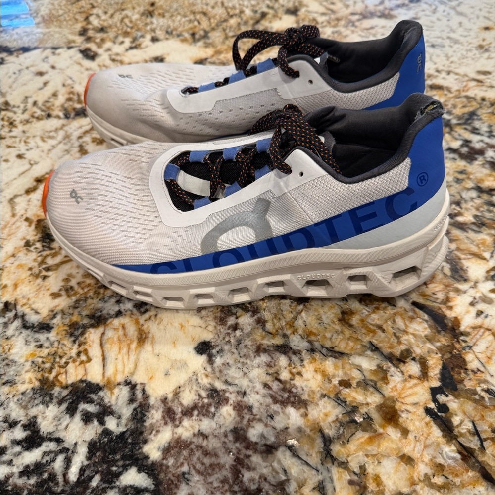 On Running Cloudmonster  Men's Running Shoes - White and Blue size 8.5